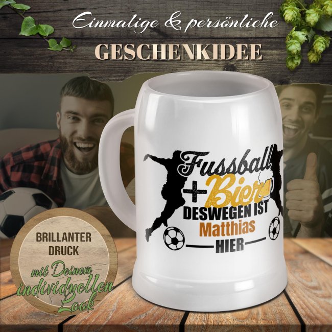 Personalisierter Bierkrug mit Name - Fu&szlig;ball und Bier - Keramik