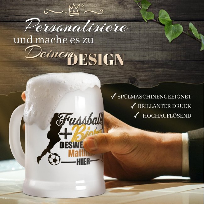 Personalisierter Bierkrug mit Name - Fu&szlig;ball und Bier - Keramik