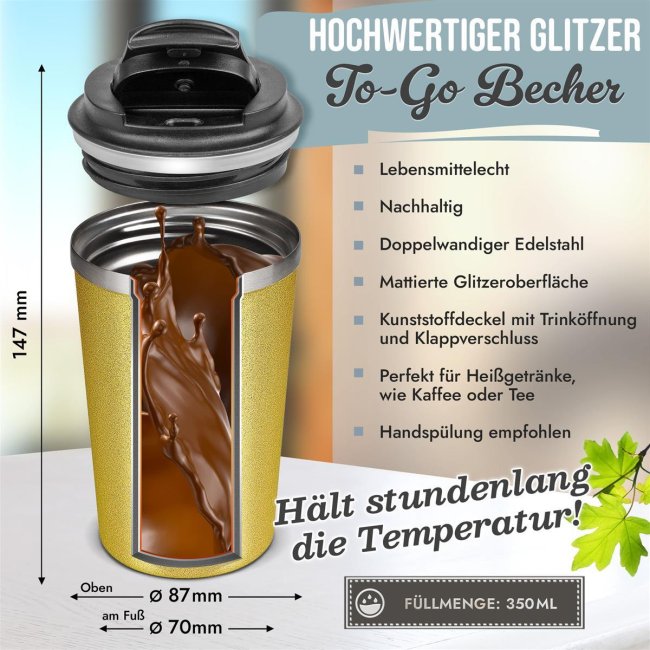 To-Go Edelstahlbecher Glitzer - Beste Freundin ever - mit Name