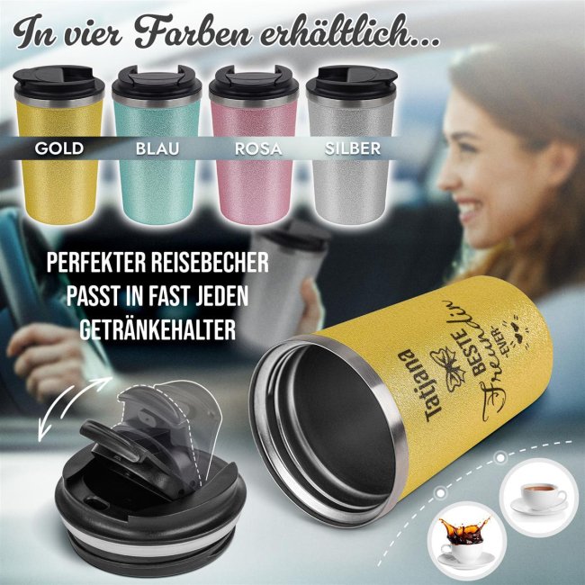 To-Go Edelstahlbecher Glitzer - Beste Freundin ever - mit Name