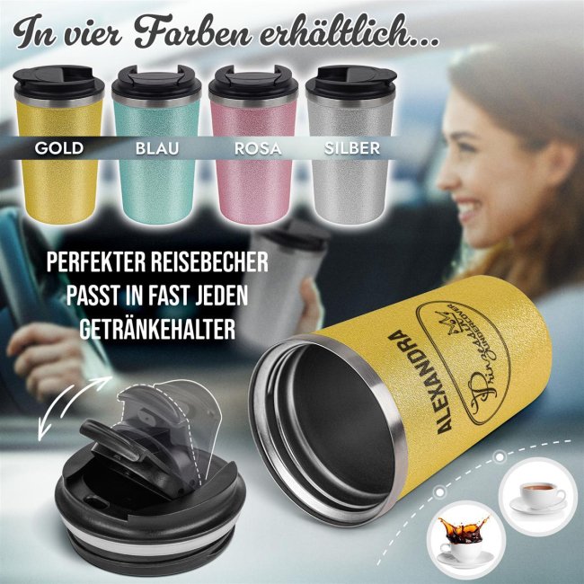 To Go Edelstahlbecher Glitzer - Princess undercover - mit Name