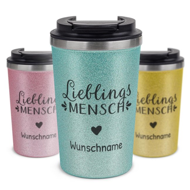 To Go Edelstahlbecher Glitzer - Lieblingsmensch - mit Name