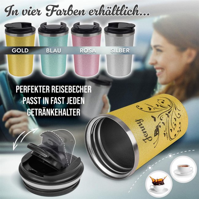 To Go Edelstahlbecher Glitzer - Schmetterling - mit Name