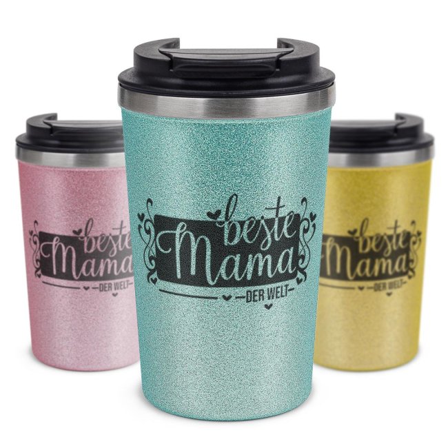 To Go Edelstahlbecher Glitzer - Beste Mama der Welt