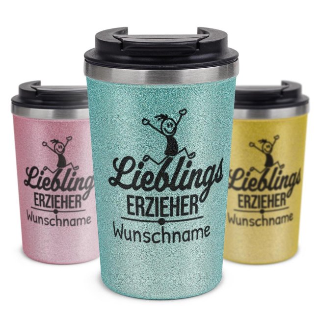 To Go Edelstahlbecher Glitzer - Lieblings-Erzieher - mit Name