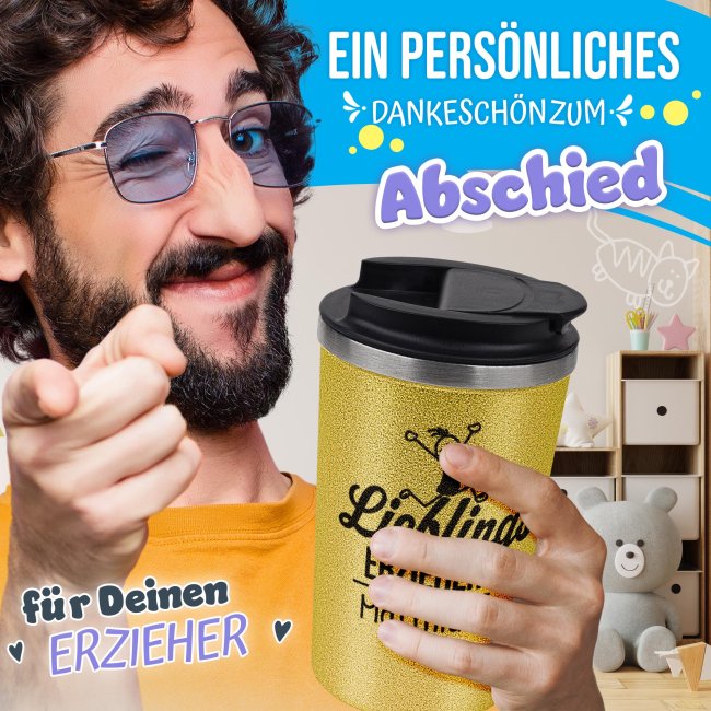 To Go Edelstahlbecher Glitzer - Lieblings-Erzieher - mit Name