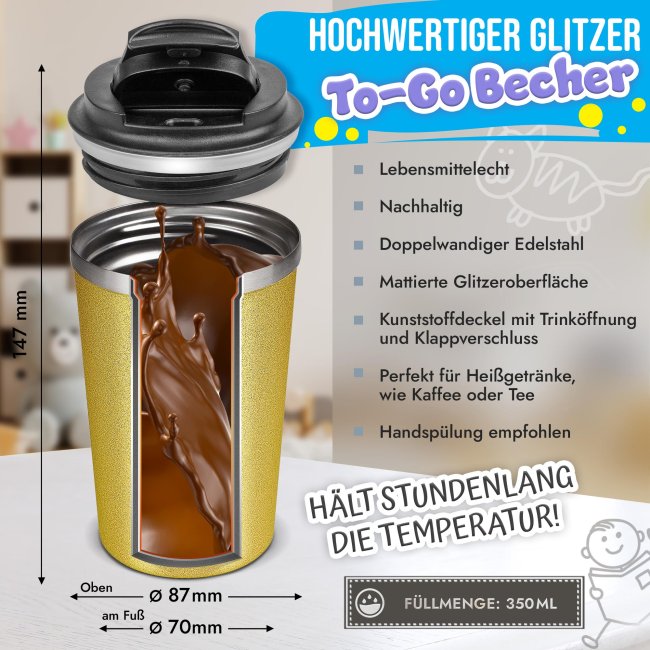 To Go Edelstahlbecher Glitzer - Lieblings-Erzieher - mit Name