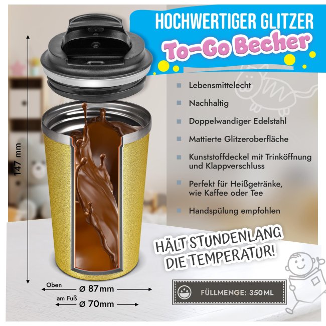 To Go Edelstahlbecher Glitzer - Lieblings-Erzieherin - mit Name