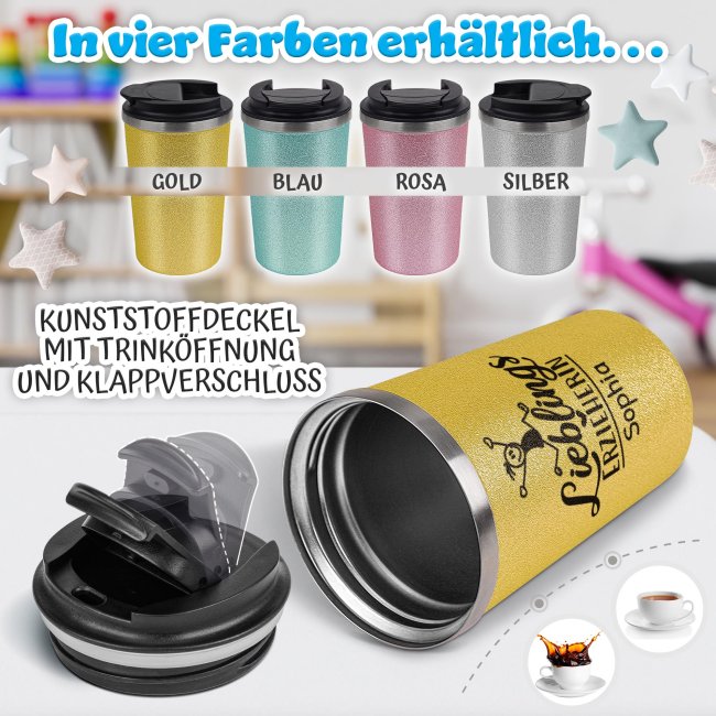 To Go Edelstahlbecher Glitzer - Lieblings-Erzieherin - mit Name