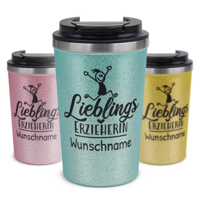 To Go Edelstahlbecher Glitzer - Lieblings-Erzieherin - mit Name