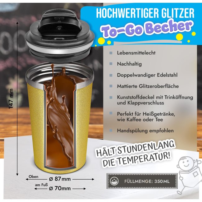 To Go Edelstahlbecher Glitzer - Lieblings-Lehrer - mit Name