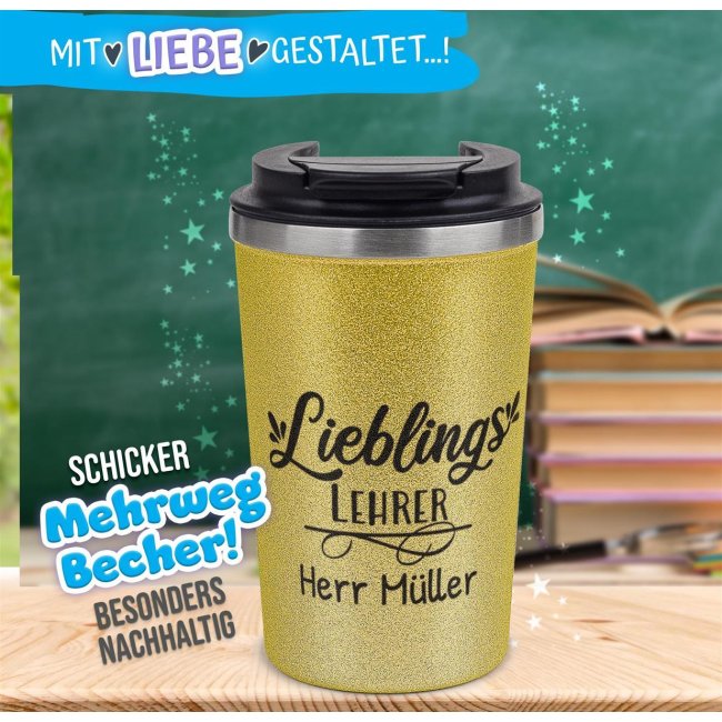 To Go Edelstahlbecher Glitzer - Lieblings-Lehrer - mit Name