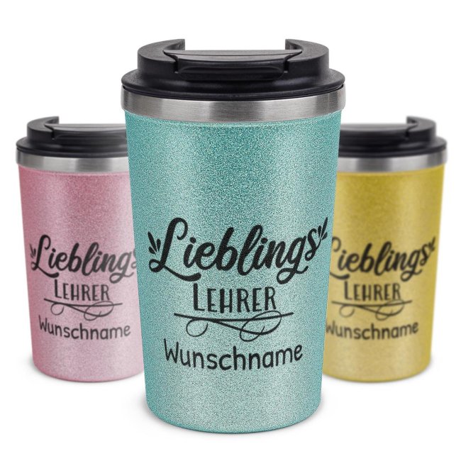 To Go Edelstahlbecher Glitzer - Lieblings-Lehrer - mit Name