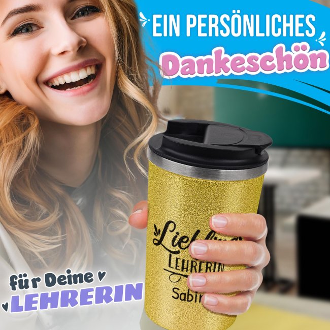 To Go Edelstahlbecher Glitzer - Lieblings-Lehrerin - mit Name