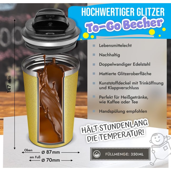 To Go Edelstahlbecher Glitzer - Lieblings-Lehrerin - mit Name