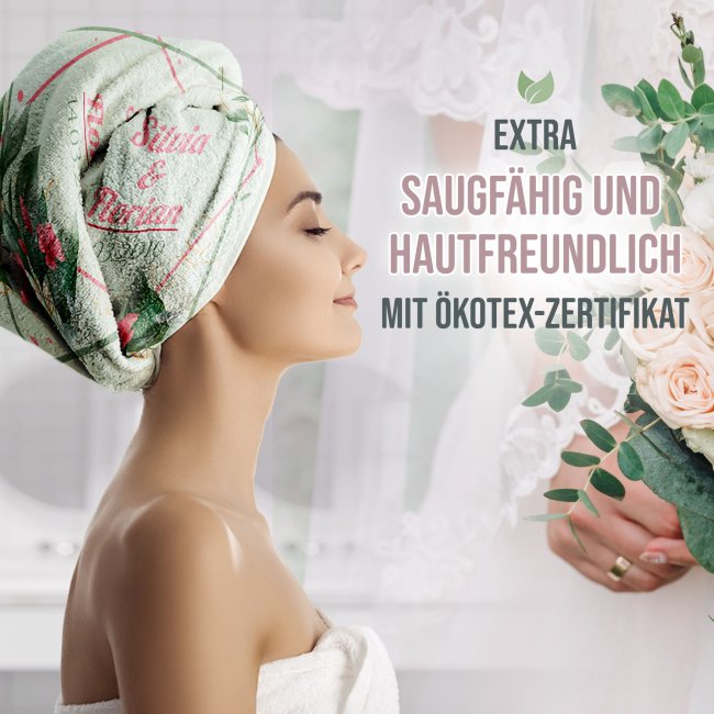 Handtuch als Hochzeitsgeschenk - mit Namen und Datum personalisierbar - 2 Gr&ouml;&szlig;en