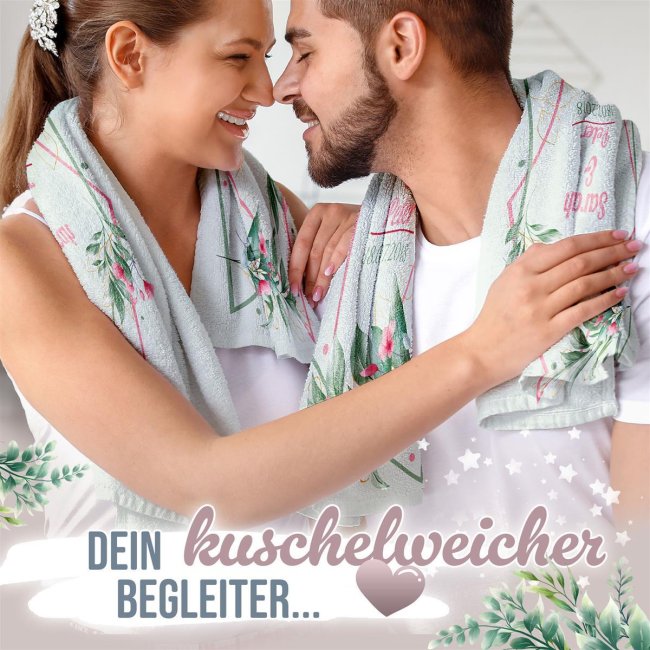 Handtuch als Hochzeitsgeschenk - mit Namen und Datum personalisierbar - 2 Gr&ouml;&szlig;en