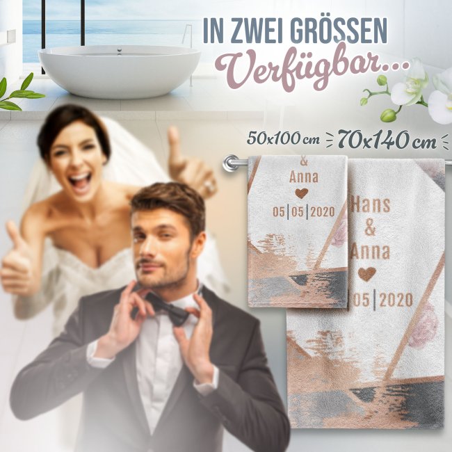 Personalisiertes Handtuch zur Hochzeit - 2 Gr&ouml;&szlig;en