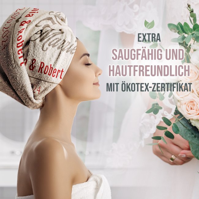 Handtuch als Hochzeitsgeschenk - Just married - mit Namen und Datum  - 2 Gr&ouml;&szlig;en