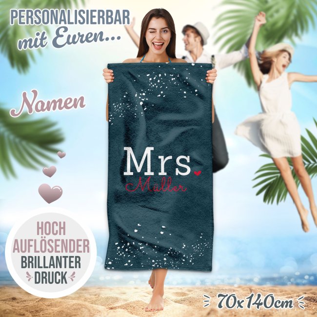 Personalisierbare Handt&uuml;cher zur Hochzeit - Mr.&amp; Mrs. - mit Namen in Blau - 2 Gr&ouml;&szlig;en