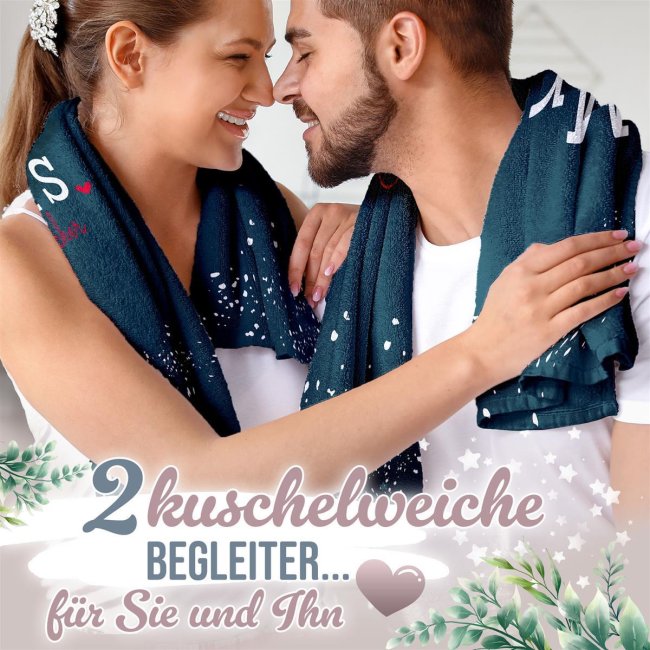 Personalisierbare Handt&uuml;cher zur Hochzeit - Mr.&amp; Mrs. - mit Namen in Blau - 2 Gr&ouml;&szlig;en