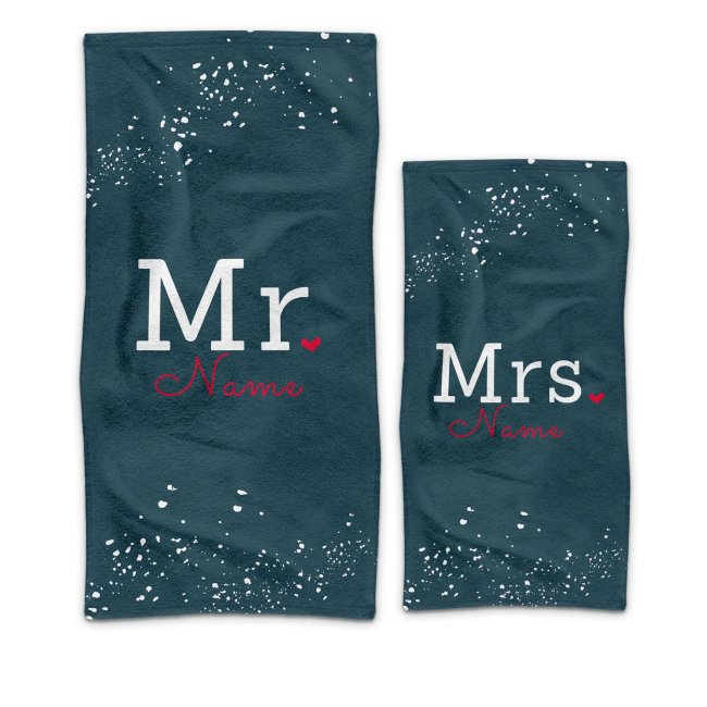 Personalisierbare Handt&uuml;cher zur Hochzeit - Mr.&amp; Mrs. - mit Namen in Blau - 2 Gr&ouml;&szlig;en