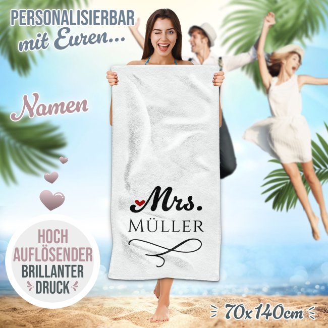 Personalisierbare Handt&uuml;cher zur Hochzeit - Mr.&amp; Mrs. - mit Namen in Wei&szlig; - 2 Gr&ouml;&szlig;en