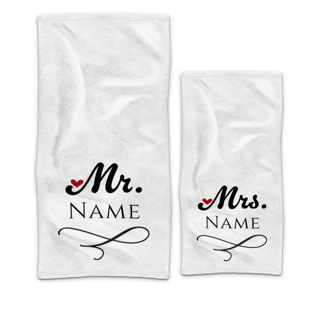 Personalisierbare Handt&uuml;cher zur Hochzeit - Mr.&amp; Mrs. - mit Namen in Wei&szlig; - 2 Gr&ouml;&szlig;en