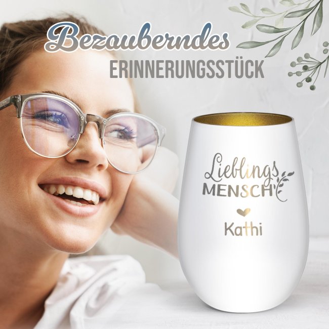 Windlicht mit Gravur - Lieblingsmensch - mit Name - inkl. Teelicht