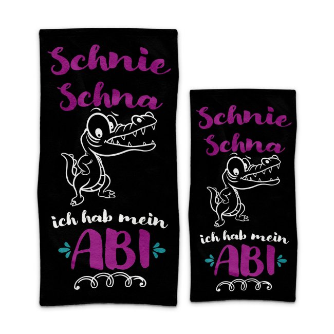 Handtuch mit Spruch - Schni Schna-ich hab mein ABI - pink - in zwei Gr&ouml;&szlig;en