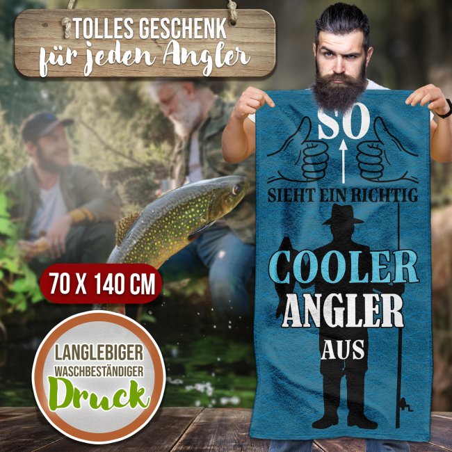 Handtuch f&uuml;r Angler - So sieht ein cooler Angler aus  - 2 Gr&ouml;&szlig;en