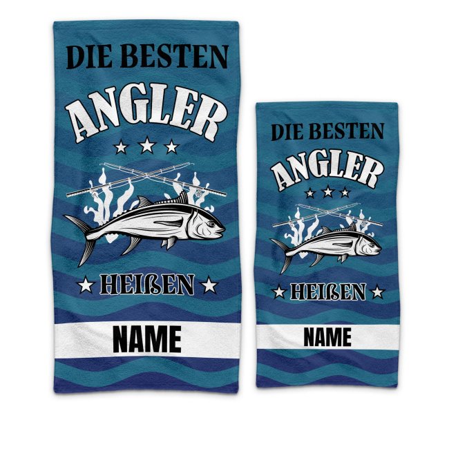 Handtuch mit Name f&uuml;r Angler - 2 Gr&ouml;&szlig;en