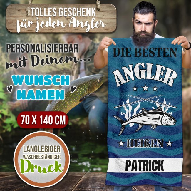 Handtuch mit Name f&uuml;r Angler - 2 Gr&ouml;&szlig;en