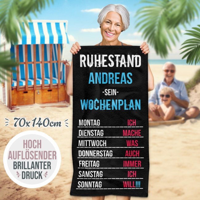 Handtuch mit Name zum Ruhestand - Wochenplan - 2 Gr&ouml;&szlig;en