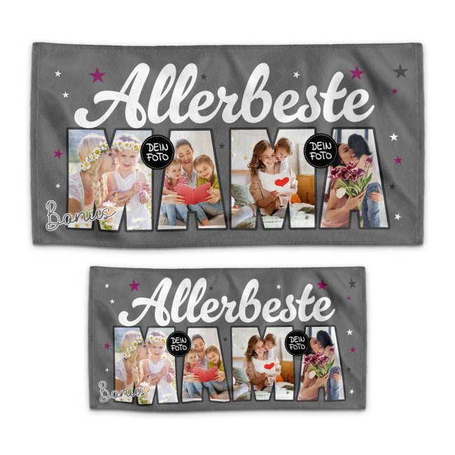 Handtuch - Allerbeste Bonusmama - mit 4 Fotos - in zwei Gr&ouml;&szlig;en