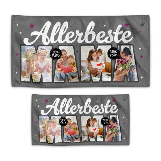 Handtuch - Allerbeste Mama - mit 4 Fotos - in zwei Gr&ouml;&szlig;en