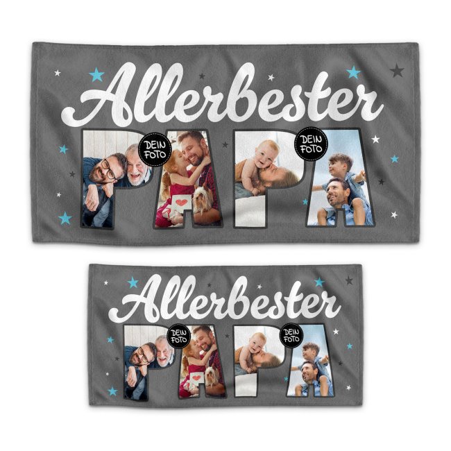 Handtuch - Allerbester Papa - mit 4 Fotos - in zwei Gr&ouml;&szlig;en