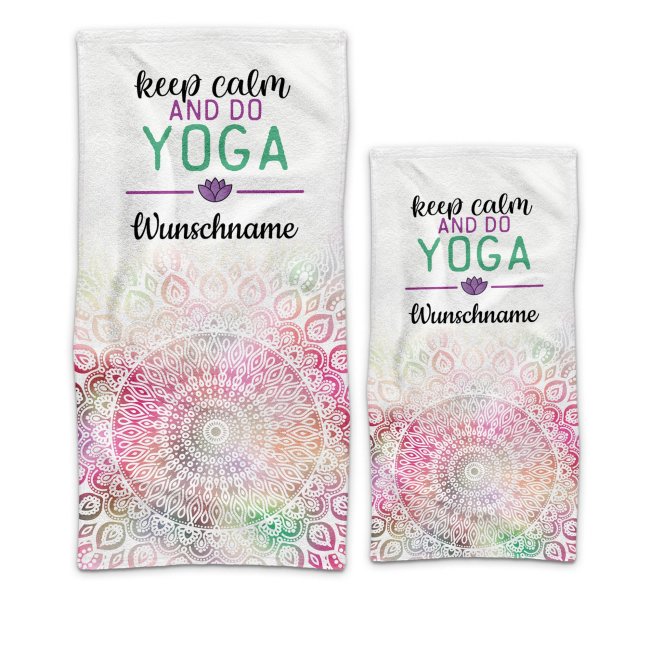 Handtuch - Keep calm, do Yoga - mit Name - in zwei Gr&ouml;&szlig;en