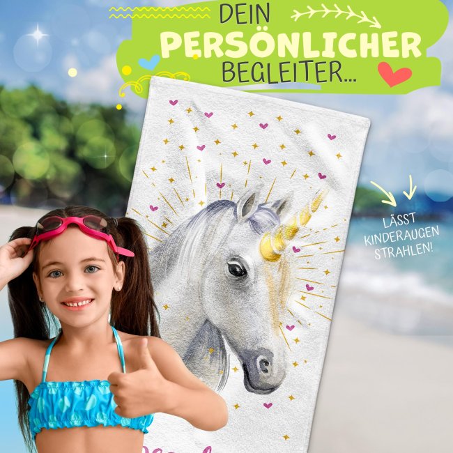 Kinder-Handtuch mit Name - Einhorn - 2 Gr&ouml;&szlig;en