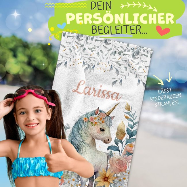 Einhorn-Handtuch f&uuml;r Kinder - mit Name  - 2 Gr&ouml;&szlig;en