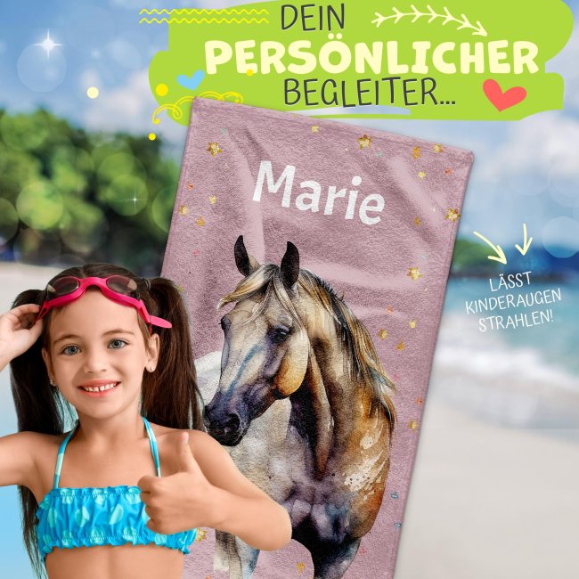 Kinder-Handtuch mit Name - Pferd - 2 Gr&ouml;&szlig;en