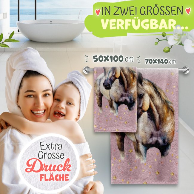 Kinder-Handtuch mit Name - Pferd - 2 Gr&ouml;&szlig;en