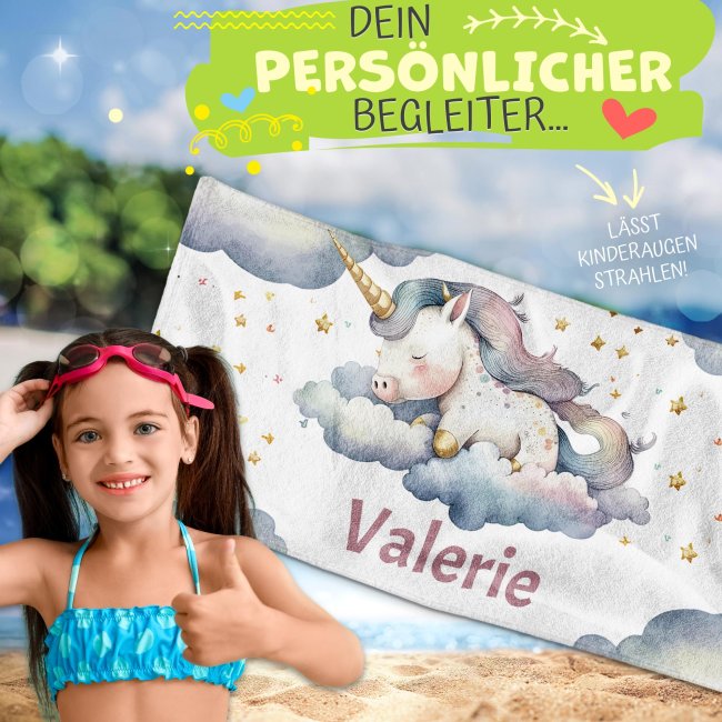 Kinder-Handtuch mit Name - Einhorn Wolke - 2 Gr&ouml;&szlig;en