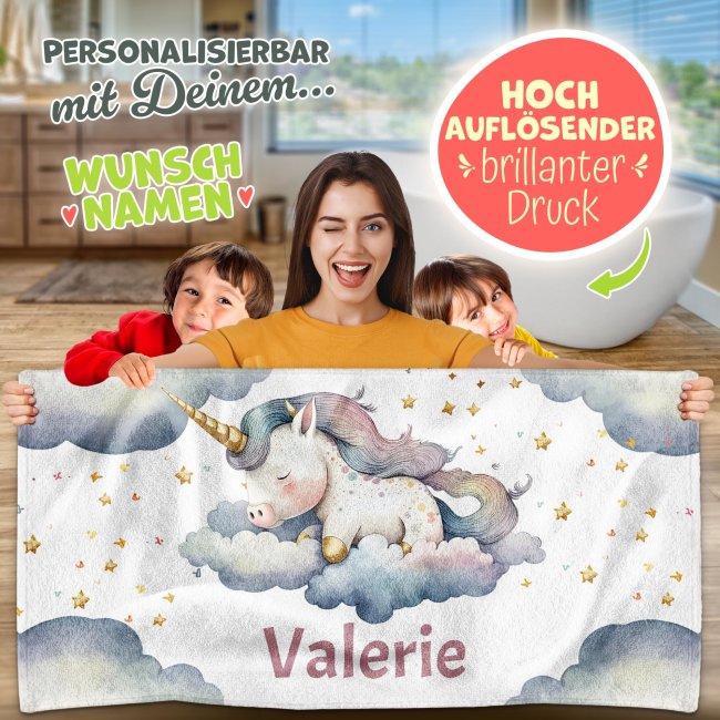 Kinder-Handtuch mit Name - Einhorn Wolke - 2 Gr&ouml;&szlig;en