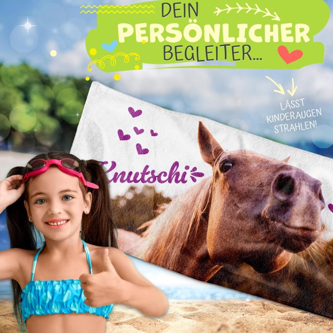 Kinder Handtuch mit Pferdemotiv - Knutschi  - 2 Gr&ouml;&szlig;en