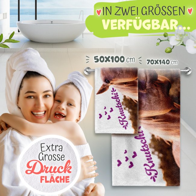 Kinder Handtuch mit Pferdemotiv - Knutschi  - 2 Gr&ouml;&szlig;en