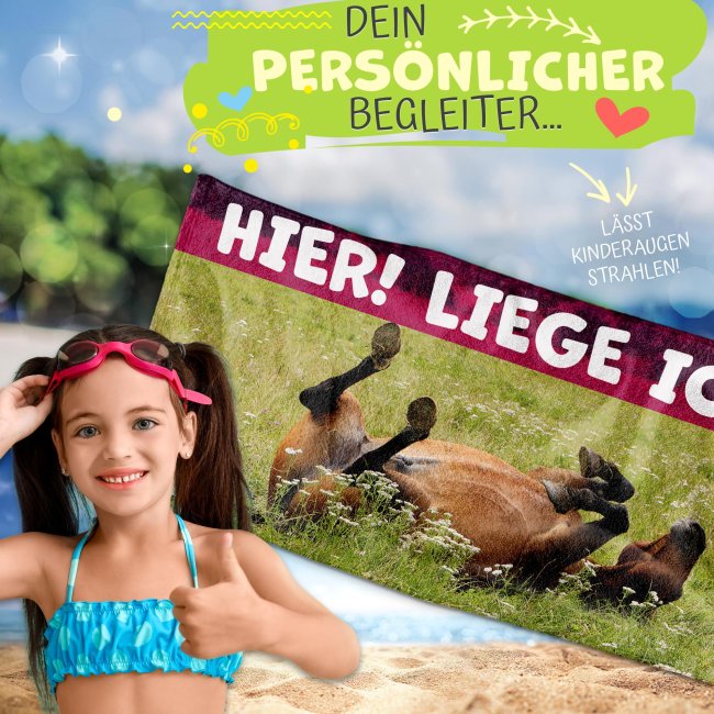 Kinder-Handtuch mit Pferdemotiv - Hier liege ich - 2 Gr&ouml;&szlig;en