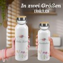 Trinkflasche mit Bambusdeckel - Wildblumen - mit Name -...