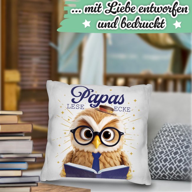 Kissen - Papas Leseecke - Eule - in 3 Farben