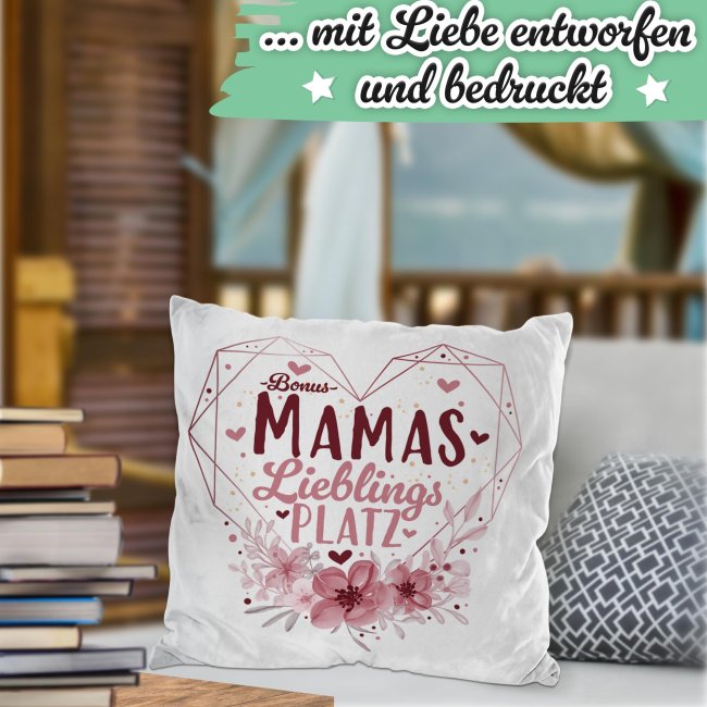 Kissen - Bonusmamas Lieblingsplatz - Herz - in 3 Farben